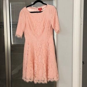 Monique Lhullier peach lace A line dress